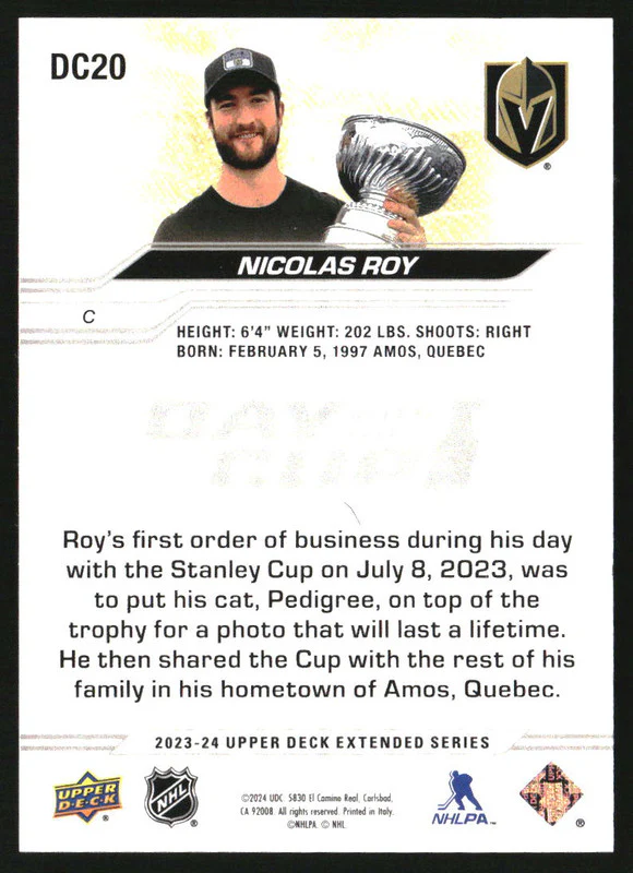 2023-24 Upper Deck Day With The Cup #DC20 Nicolas Roy - Image 2