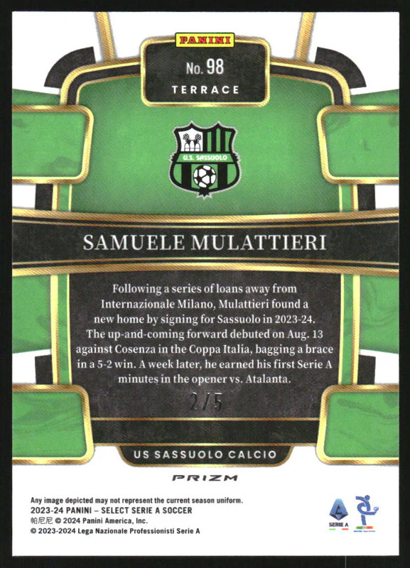 2023-24 Select Serie A Green #98 Samuele Mulattieri RC Rookie /5 - Image 2