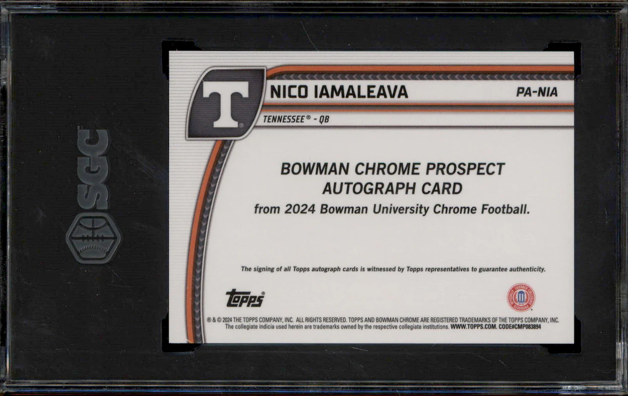 2024 Bowman Chrome University Rookie Auto Green Nico Iamaleava RC /99 SGC 9.5 - Image 2