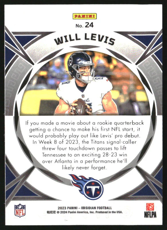 2023 Panini Obsidian Equinox Electric Etch Orange #24 Will Levis RC Rookie /65 - Image 2