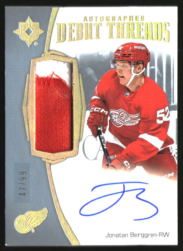 2022-23 Ultimate Collection Debut Threads Patch Auto Jonatan Berggren /99