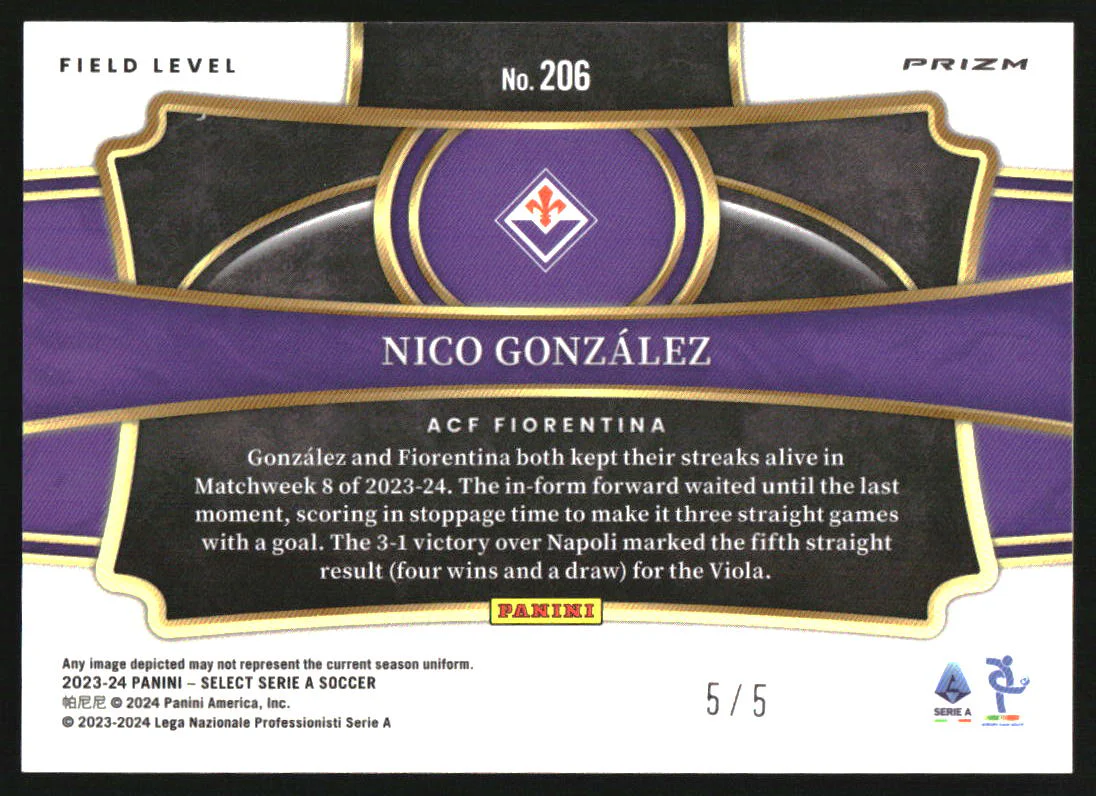 2023-24 Select Serie A Green #206 Nico Gonzalez /5 - Image 2