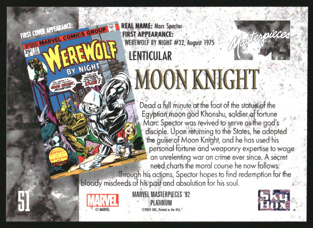 2024 SkyBox Marvel '92 Platinum Lenticular #51 Moon Knight - Image 2