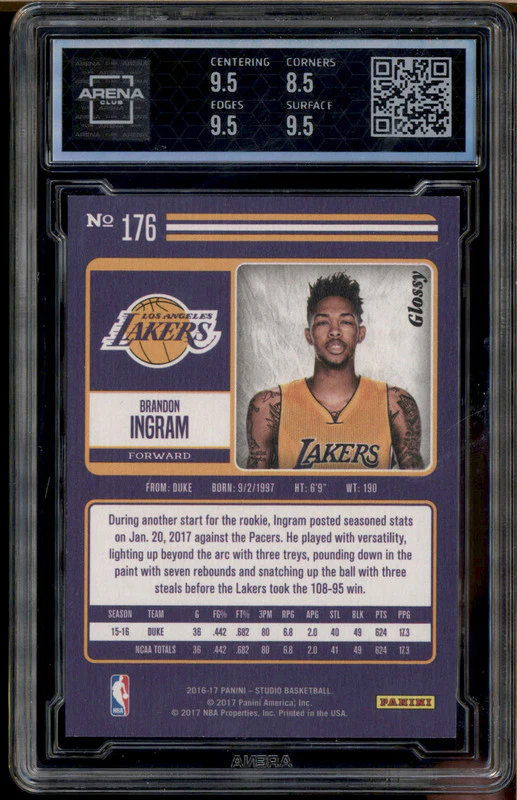 2016-17 Panini Studio Glossy #176 Brandon Ingram RC Rookie Arena Club 9 - Image 2