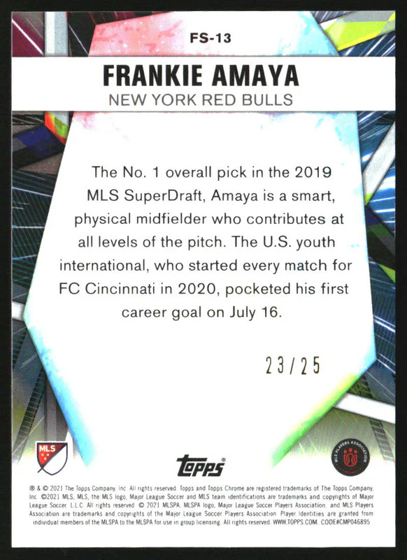 2021 Topps Chrome MLS Future Stars Orange Refractors #FS13 Frankie Amaya /25 - Image 2