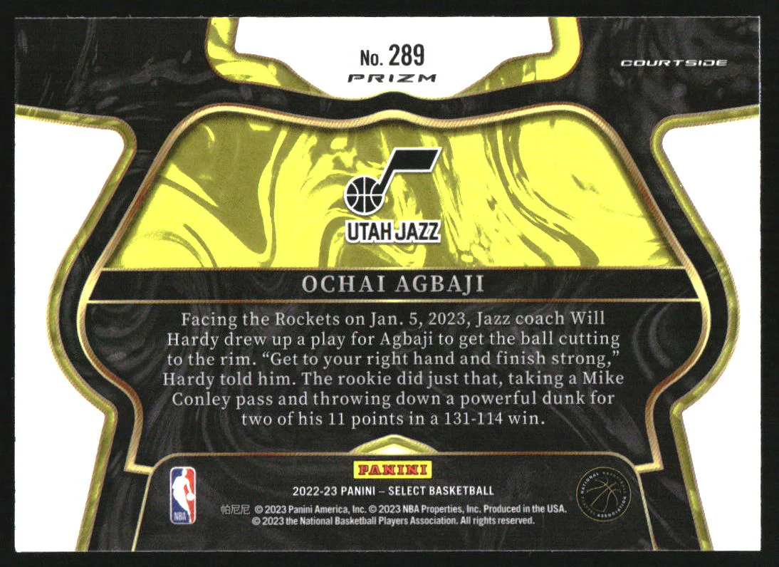 2022-23 Select Prizms Tiger #289 Ochai Agbaji RC Rookie - Image 2