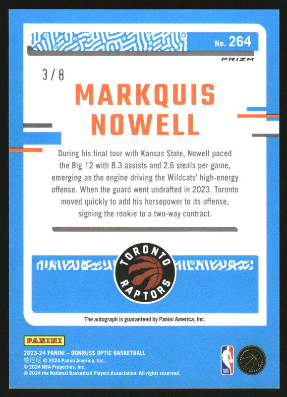 2023-24 Donruss Optic Choice Black Gold #264 Markquis Nowell RC Auto /8 - Image 2