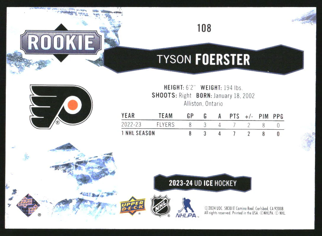 2023-24 Upper Deck Ice Greyscale #108 Tyson Foerster /99 - Image 2