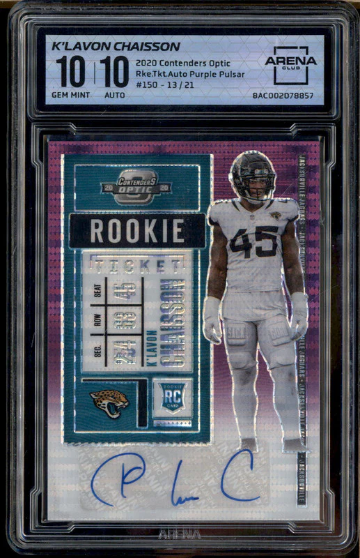 2020 Contenders Optic Rookie Auto Purple Pulsar K'Lavon Chaisson RC /21 Arena 10