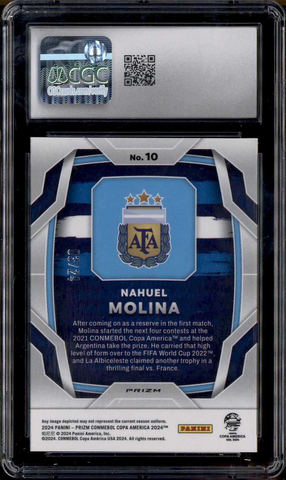 2024 Panini Prizm Copa America Stars & Stripes #10 Nahuel Molina /24 CGC 10 - Image 2