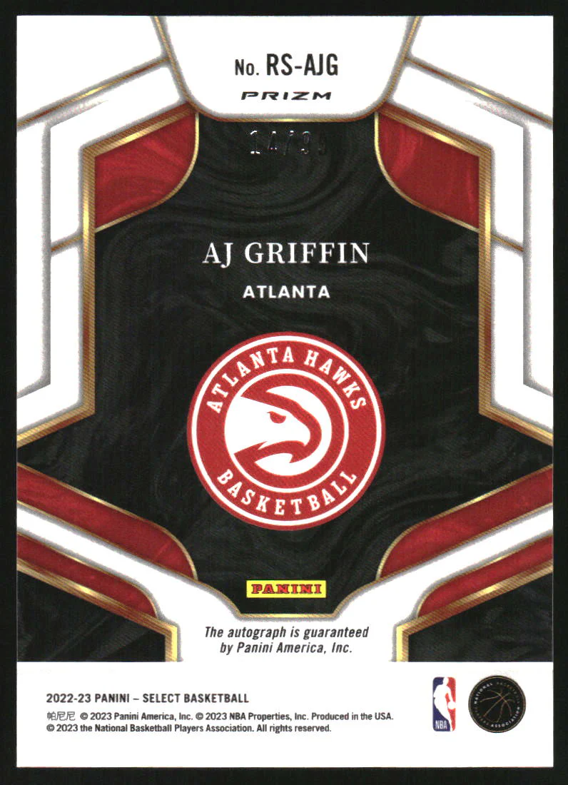 2022-23 Select Rookie Signatures Red Prizms AJ Griffin RC Auto /99 - Image 2