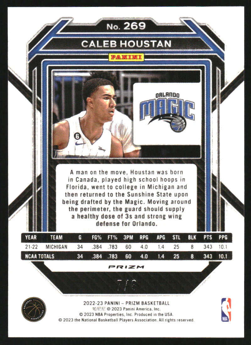 2022-23 Panini Prizm Prizms Choice Green #269 Caleb Houstan RC /8 - Image 2