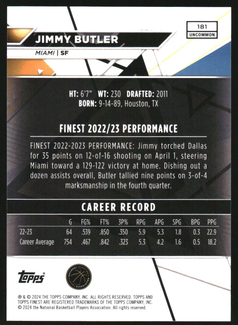 2023-24 Finest Red Black Vapor Refractors #181 Jimmy Butler /10 - Image 2
