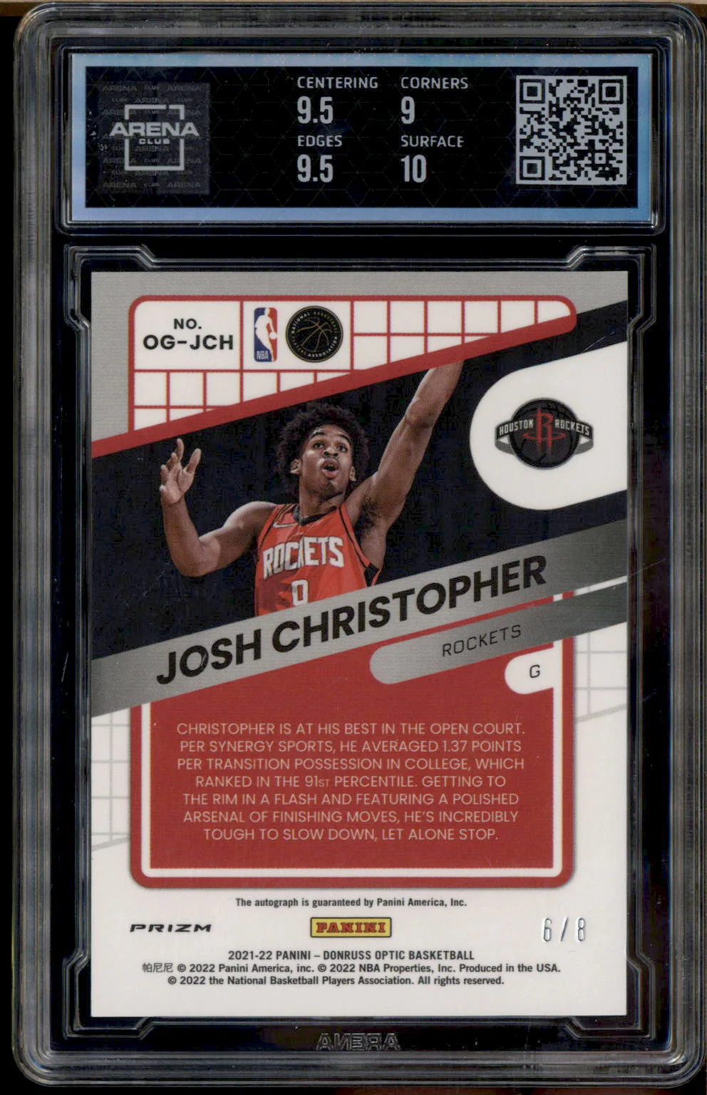 2021 Optic Opti-Graphs Choice Black Gold Josh Christopher RC Auto /8 Arena 9.5 - Image 2