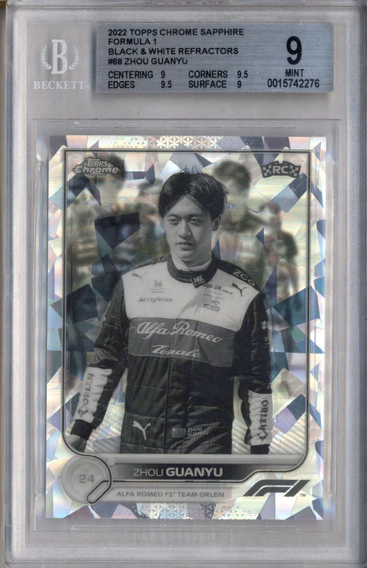 2022 Topps Chrome Formula 1 Black & White Zhou Fuanyu RC Rookie /15 BGS 9