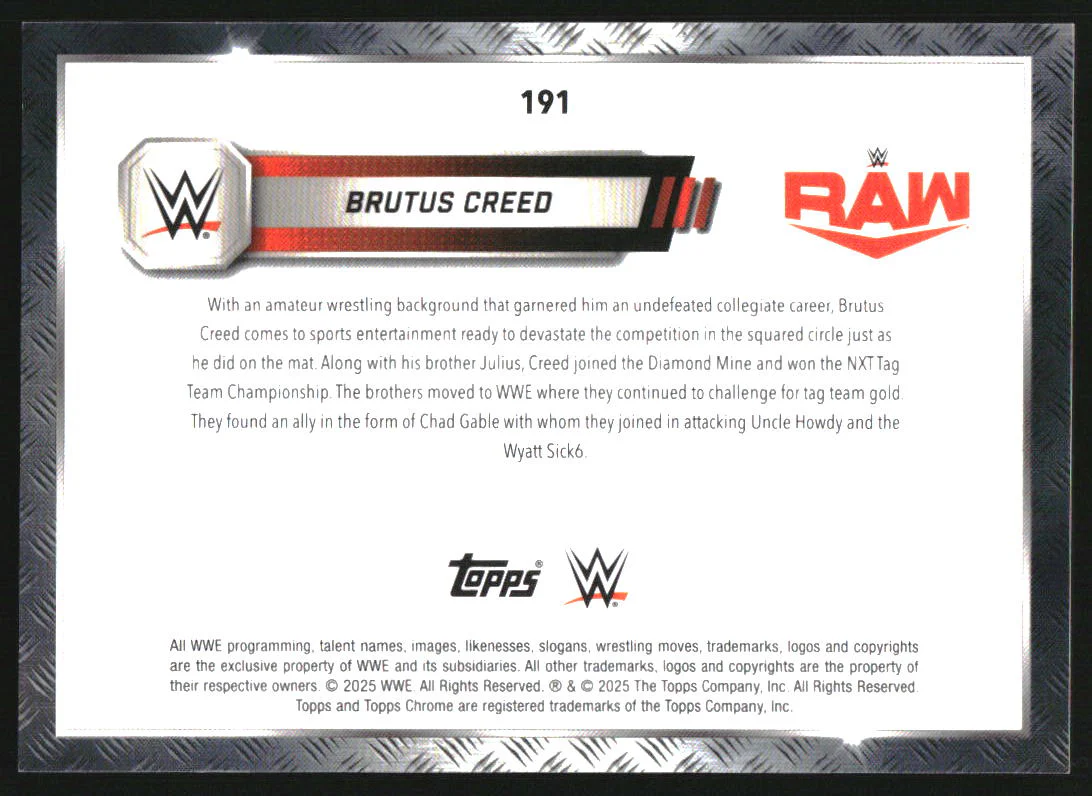 2025 Topps Chrome WWE Red Geometric Refractors #191 Brutus Creed /5 - Image 2