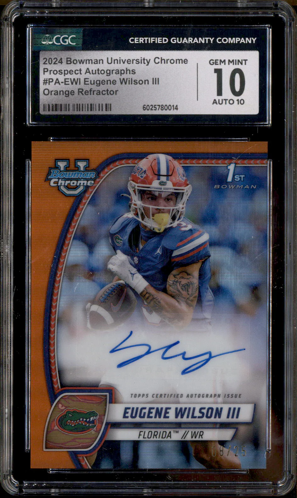 2024 Bowman Chrome University Orange Rookie Auto Eugene Wilson III RC /25 CGC 10