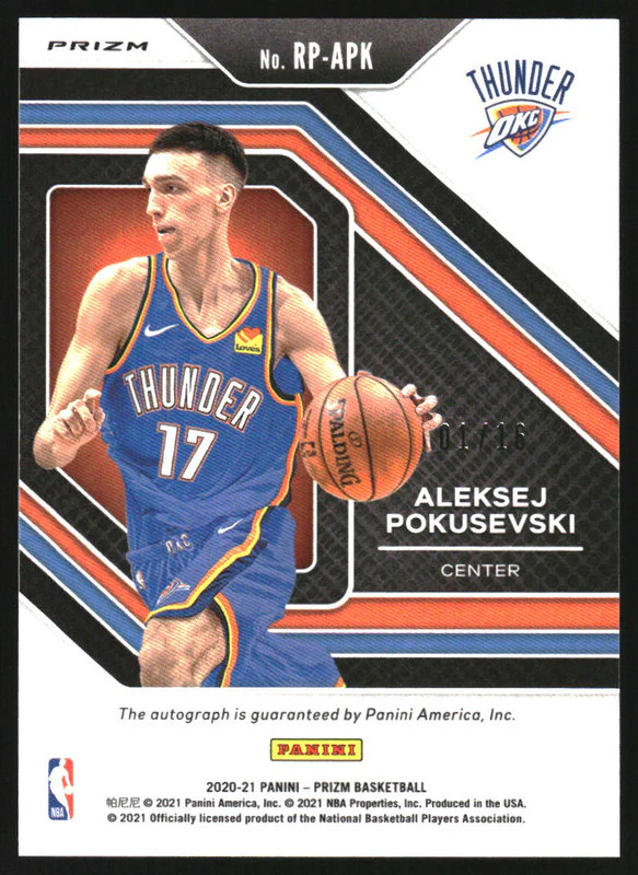 2020-21 Panini Prizm Rookie Penmanship Green Ice Aleksej Pokusevski RC Auto /16 - Image 2