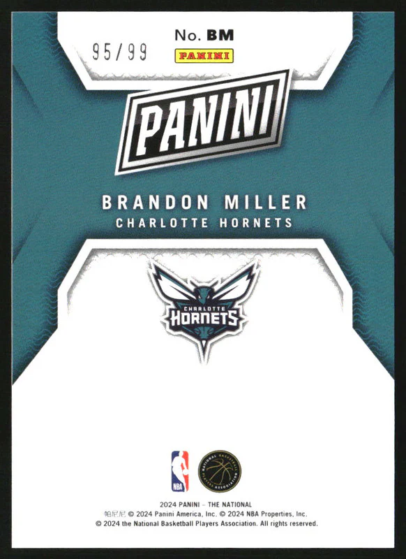 2024 Panini National Convention National Insert #BM Brandon Miller RC Rookie /99 - Image 2