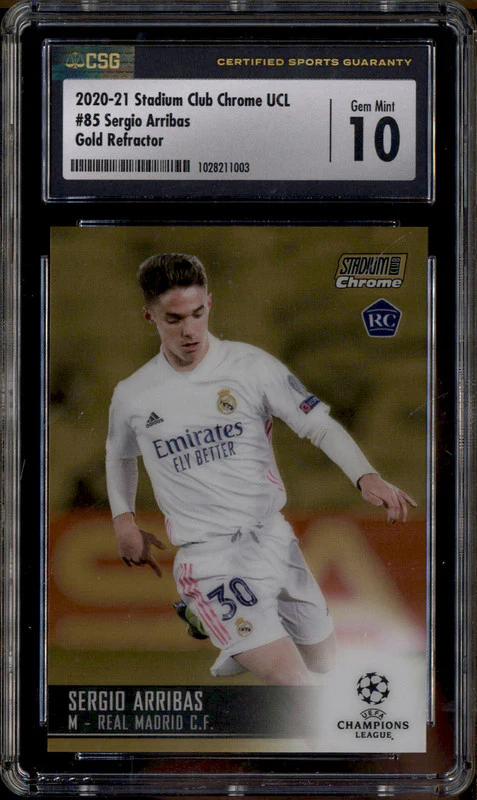 2020 Stadium Club Chrome UCL Gold Refractor #85 Sergio Arribas RC /50 CGC 10