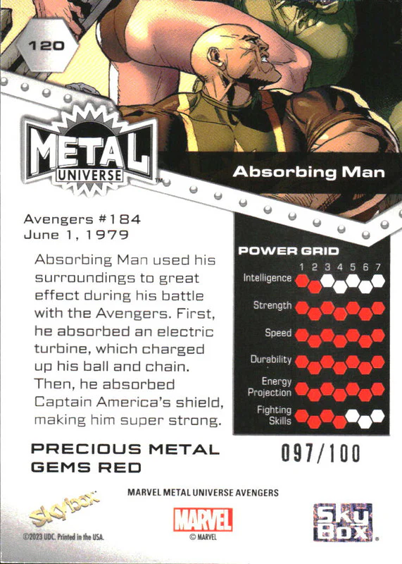 2024 SkyBox Marvel Metal Universe Avengers Precious Gems Red Absorbing Man /100 - Image 2