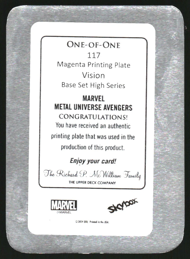 2024 SkyBox Marvel Metal Universe Avengers Printing Plates Magenta Vision 1/1 - Image 2