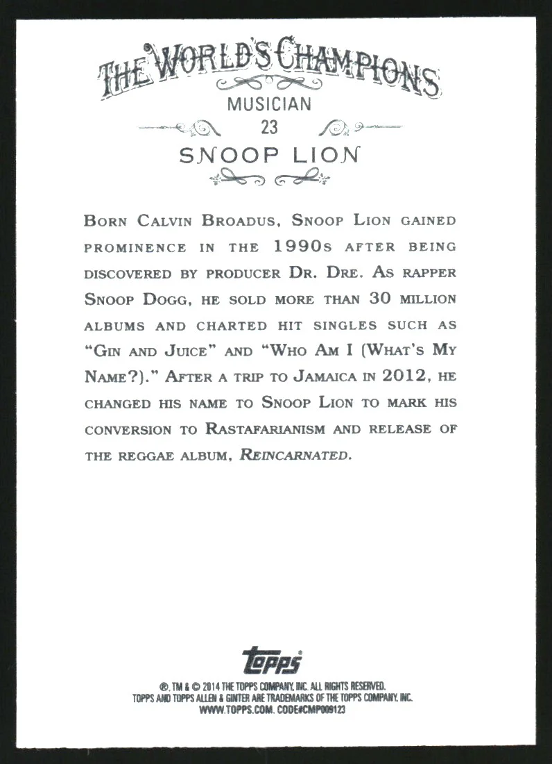 2014 Topps Allen and Ginter #23 Snoop Lion - Image 2
