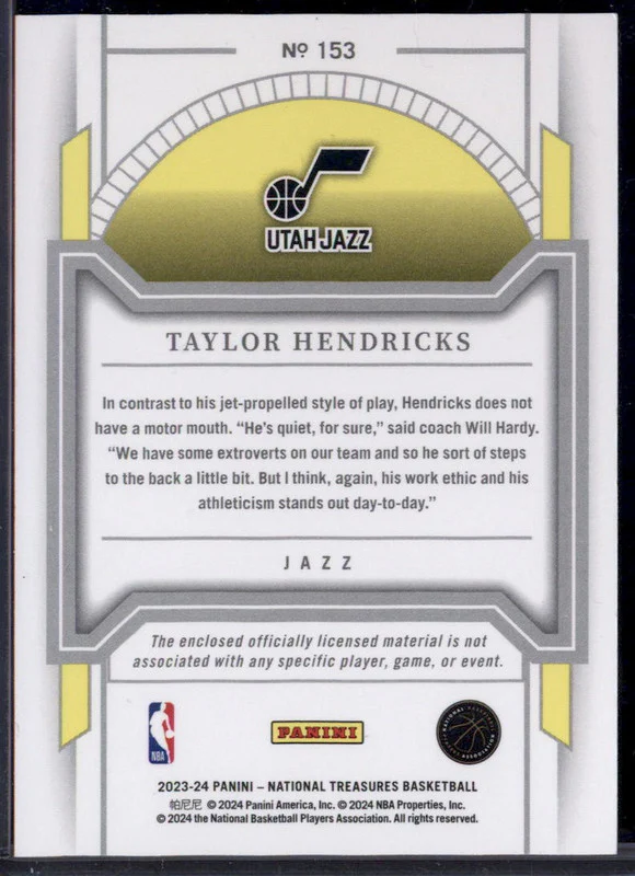 2023-24 Panini National Treasures Bronze #153 Taylor Hendricks RC /49 - Image 2