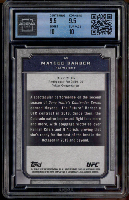 2019 Topps UFC Museum Collection #43 Maycee Barber RC Rookie Arena Club 10 - Image 2