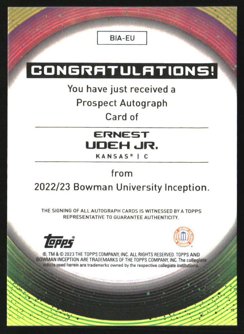 2022-23 Bowman Inception University Autographs Red Foil Ernest Udeh Jr. Auto /5 - Image 2
