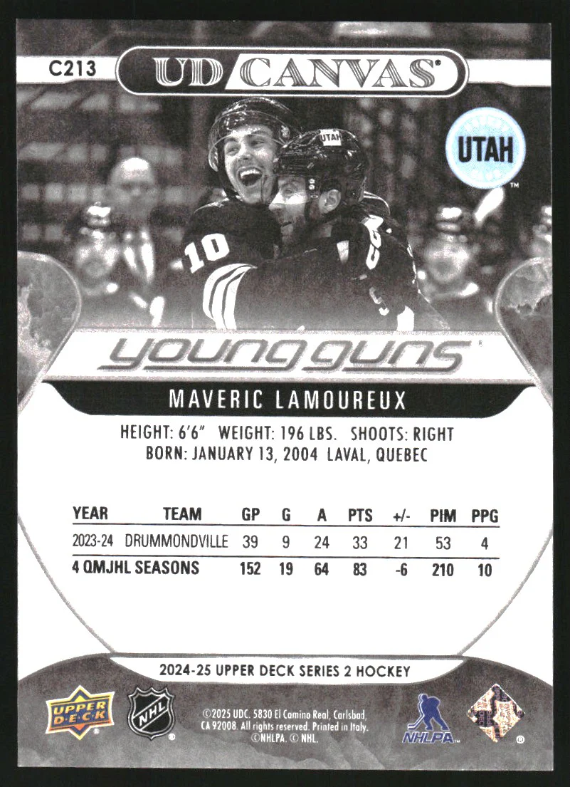 2024-25 Upper Deck UD Canvas Black and White #C213 Maveric Lamoureux RC - Image 2