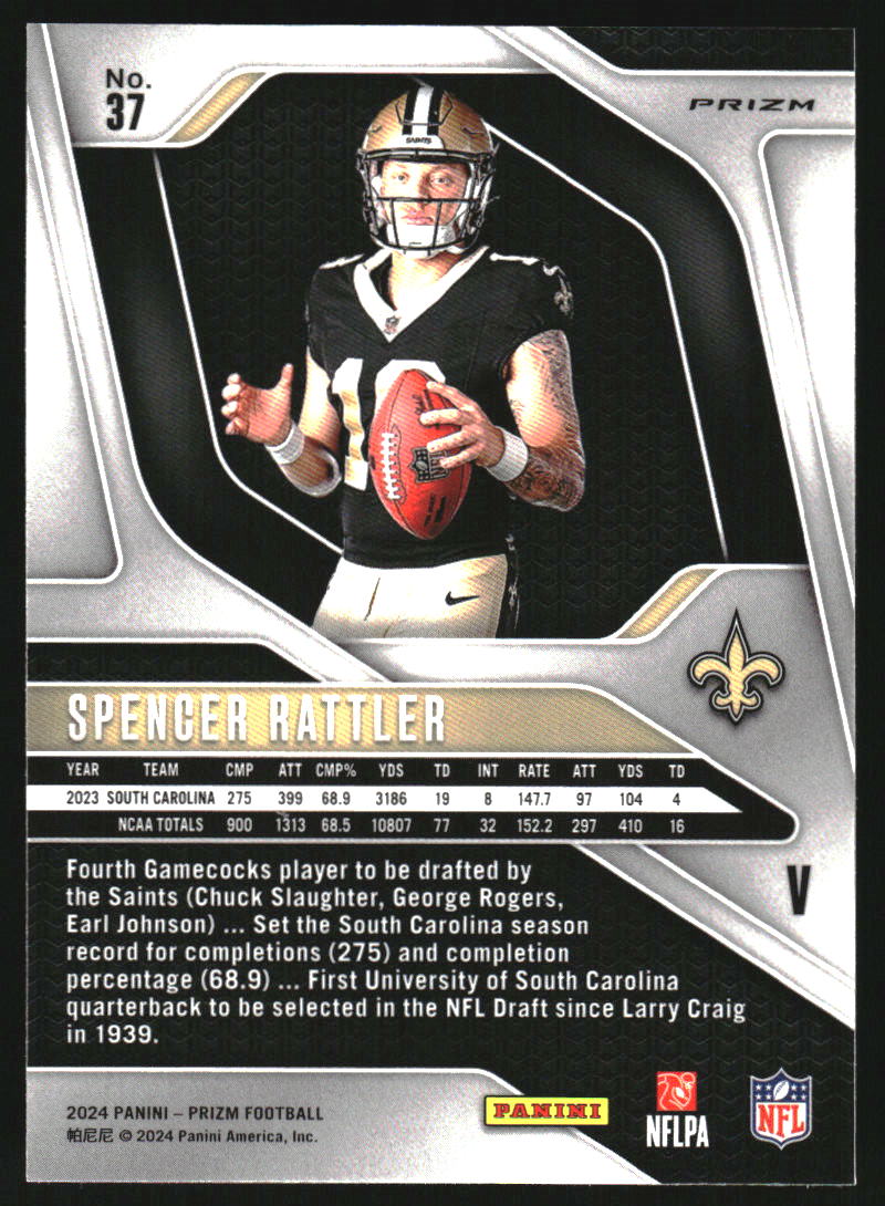 2024 Panini Prizm Rookie Variations Prizms Silver #37 Spencer Rattler RC Rookie - Image 2
