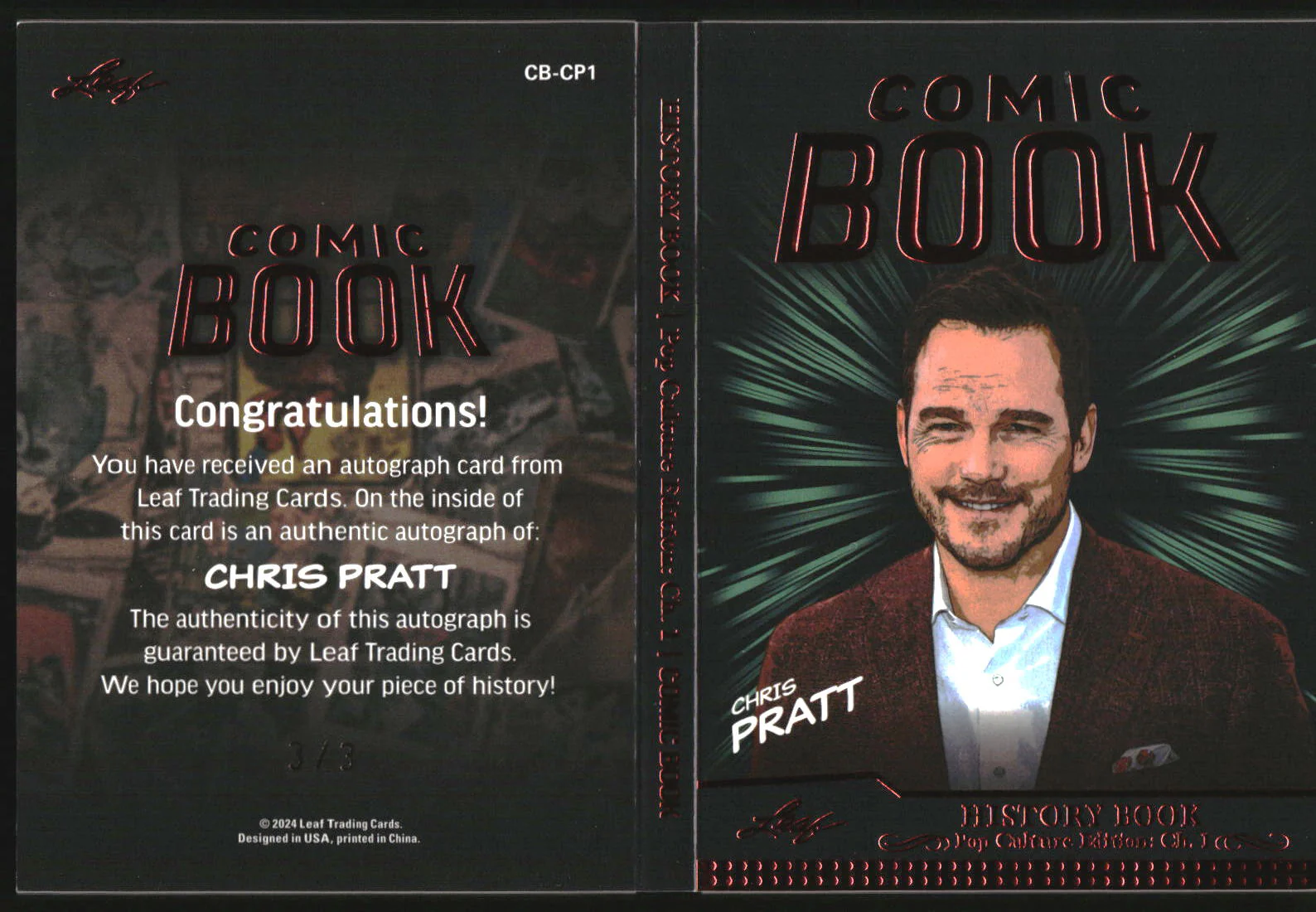 2024 Leaf History Book Comic Book Auto Red Holofoil Chris Pratt /3 - Image 2