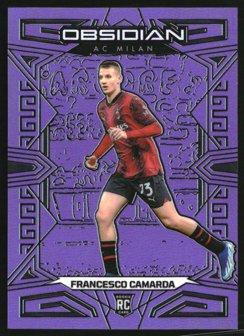 2023-24 Panini Obsidian Electric Etch Purple Flood #135 Francesco Camarda RC /25