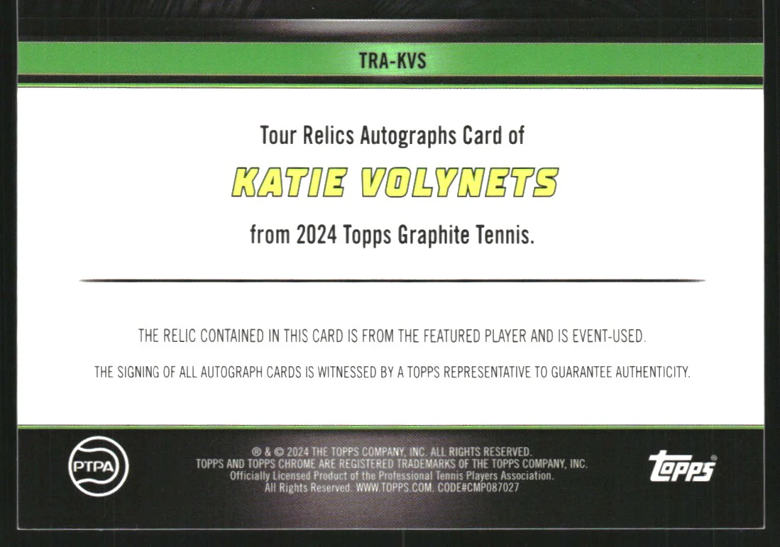 2024 Topps Graphite Tour Relic Autographs Green Katie Volynets Auto /75 - Image 2