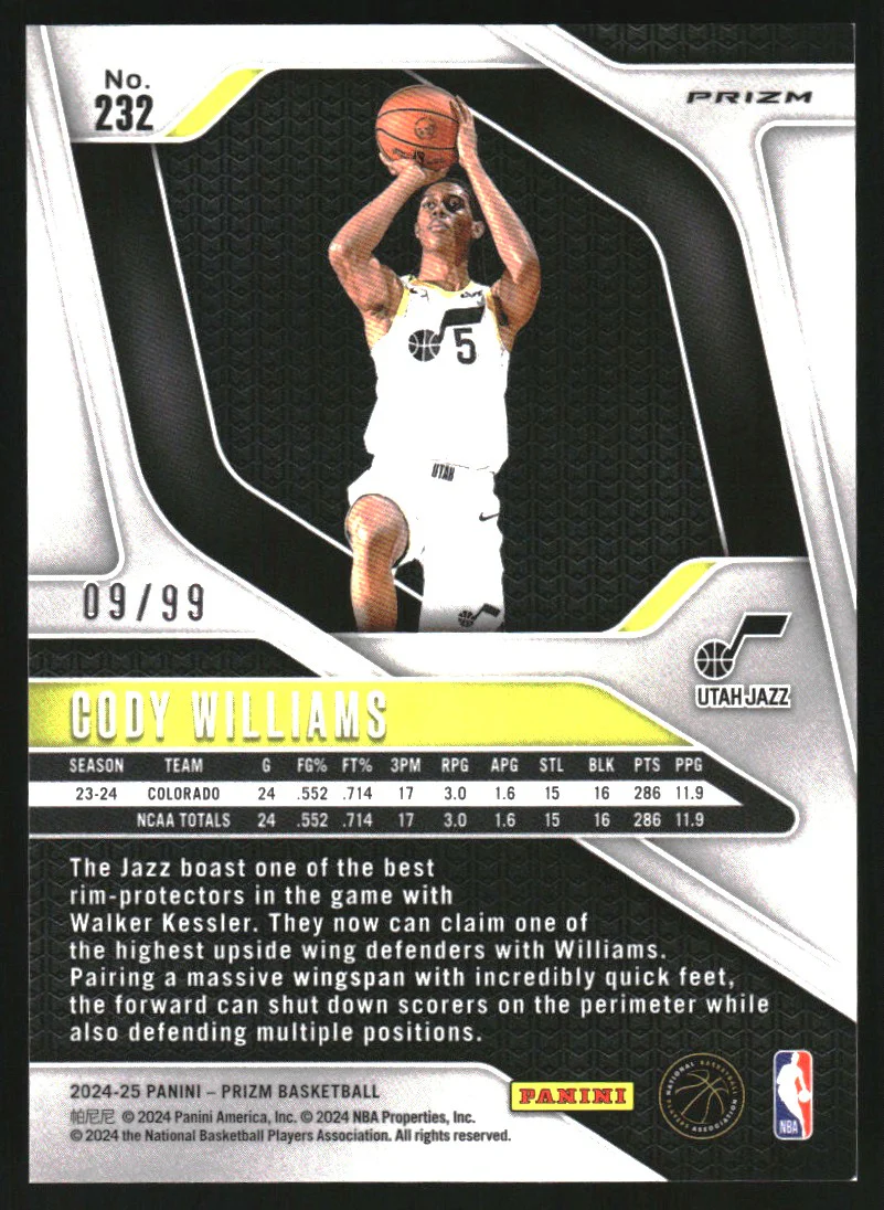 2024-25 Panini Prizm Prizms Purple #232 Cody Williams RC Rookie /99 - Image 2