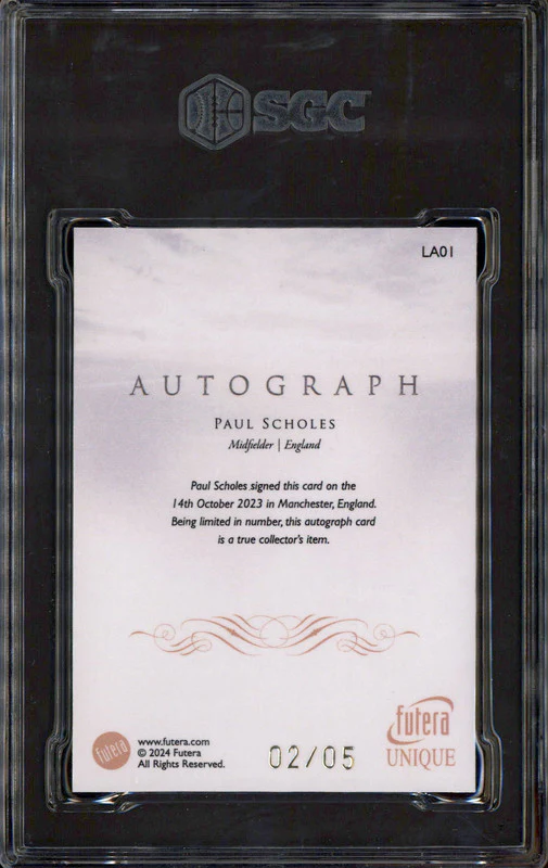 2023-24 Futera Unique World Football Legacy Auto Paul Scholes /5 SGC 9.5 - Image 2