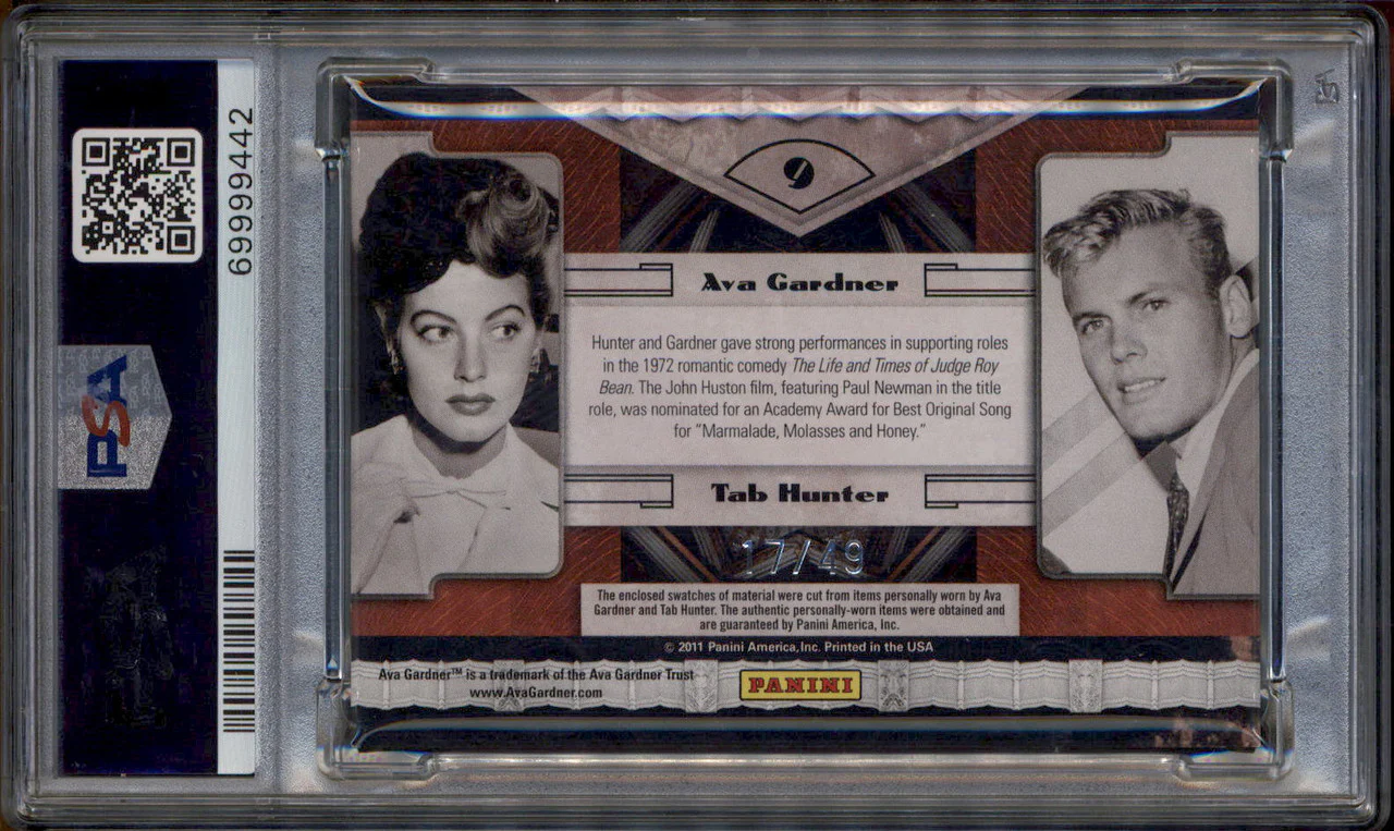 2011 Panini Americana Co Stars Material Ava Gardner Tab Hunter /49 PSA 7 - Image 2
