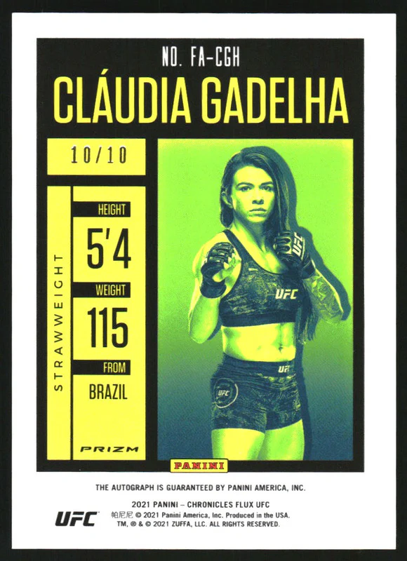 2021 Panini Chronicles Flux UFC Autographs Gold #FACGH Claudia Gadelha Auto /10 - Image 2