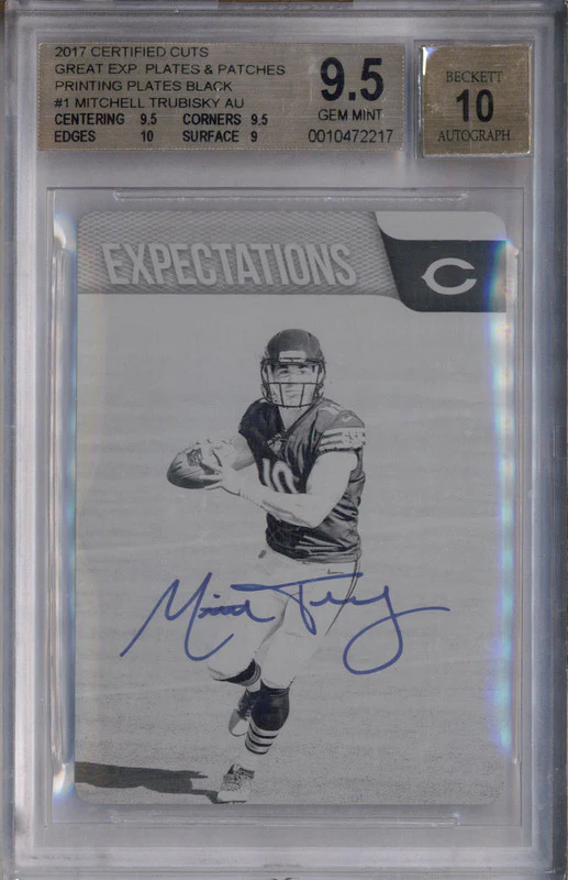 2017 Certified Autograph Printing Plate Black Mitchell Trubisky Auto 1/1 BGS 9.5