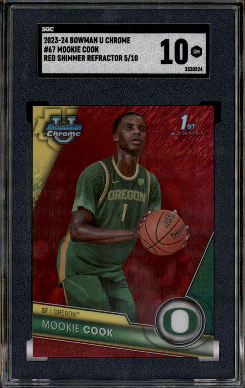 2023 Bowman Chrome University Red Shimmer Refractor Mookie Cook RC /10 SGC 10