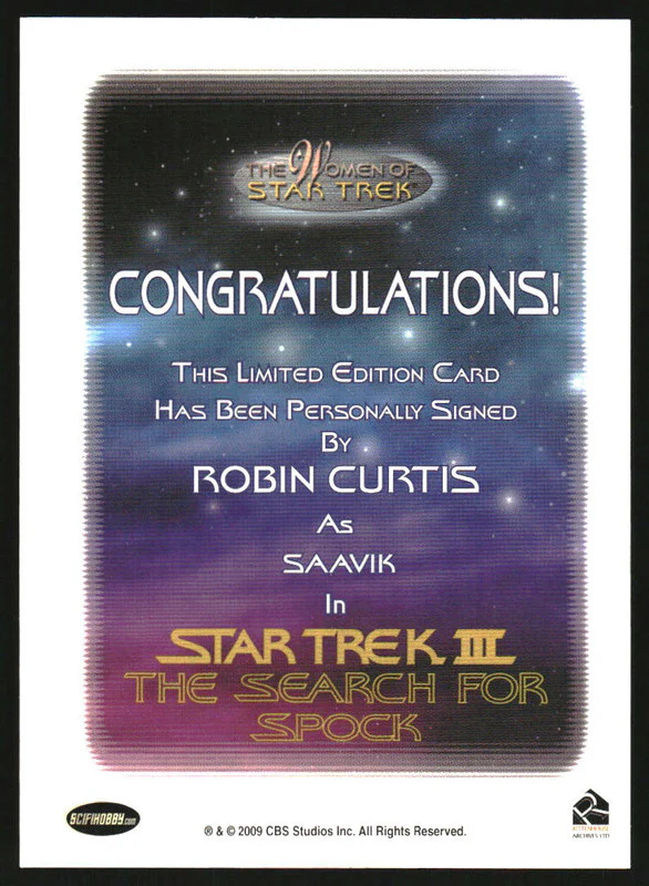 2009 The Women of Star Trek Autograph Robin Curtis as Saavik Auto - Image 2