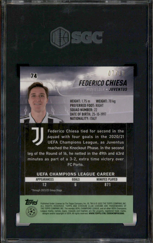 2021 Stadium Club Chrome Orange Blue Electric Charge Federico Chiesa /10 SGC 10 - Image 2