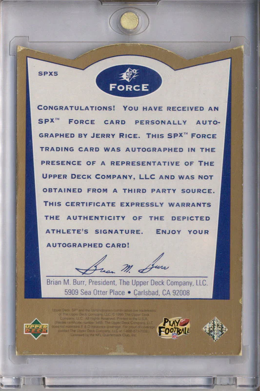 1996 SP SPx Force Marino Barry Sanders Keyshawn #SPX5C Jerry Rice Autograph Auto - Image 2