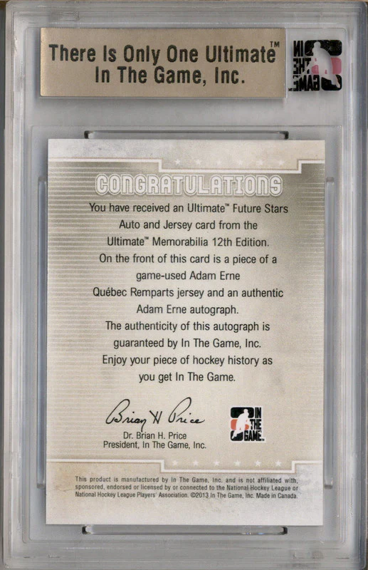 2012 In the Game Future Stars Auto Jersey Silver Adam Erne Auto /24 - Image 2