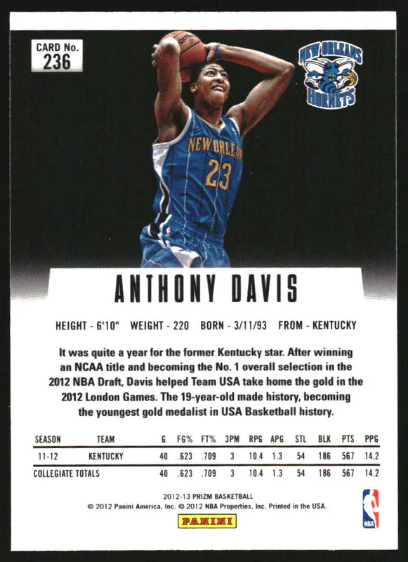 2012-13 Panini Prizm #236 Anthony Davis RC Rookie - Image 2