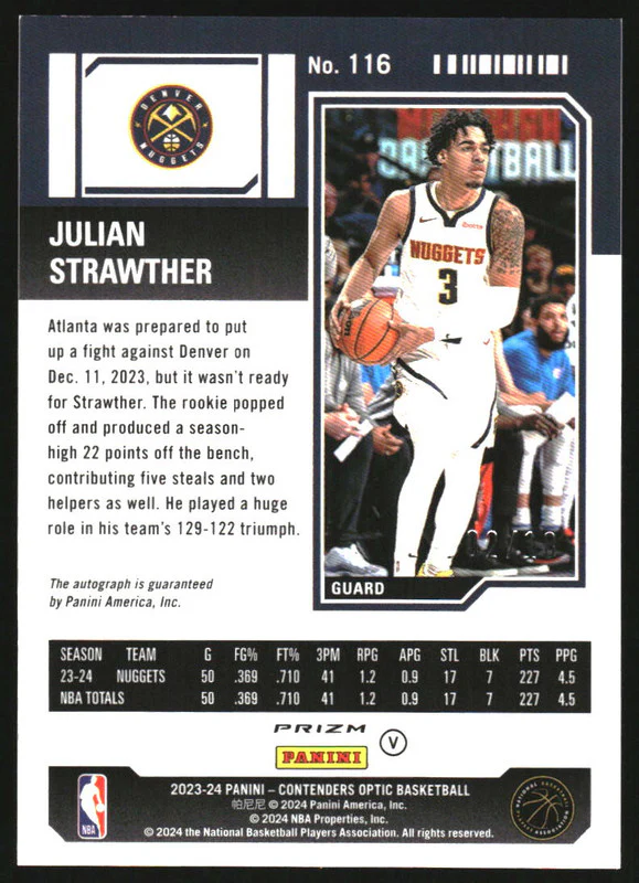 2023 Contenders Optic Rookie Ticket Purple FOTL Julian Strawther RC Auto /18 - Image 2