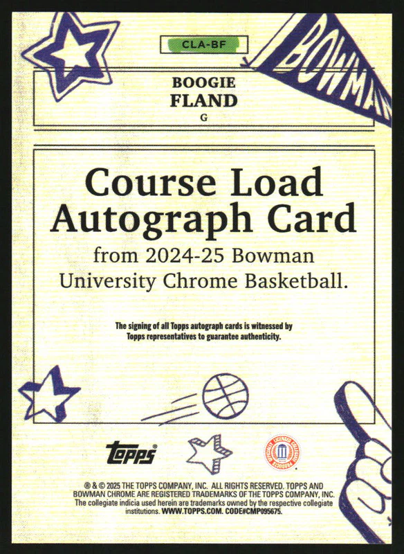 2024-25 Bowman University Chrome Course Load Autograph #CLA-BF Boogie Fland Auto - Image 2