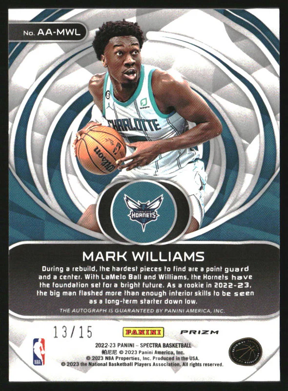 2022-23 Panini Spectra Aspiring Autographs Orange Mark Williams RC Auto /15 - Image 2