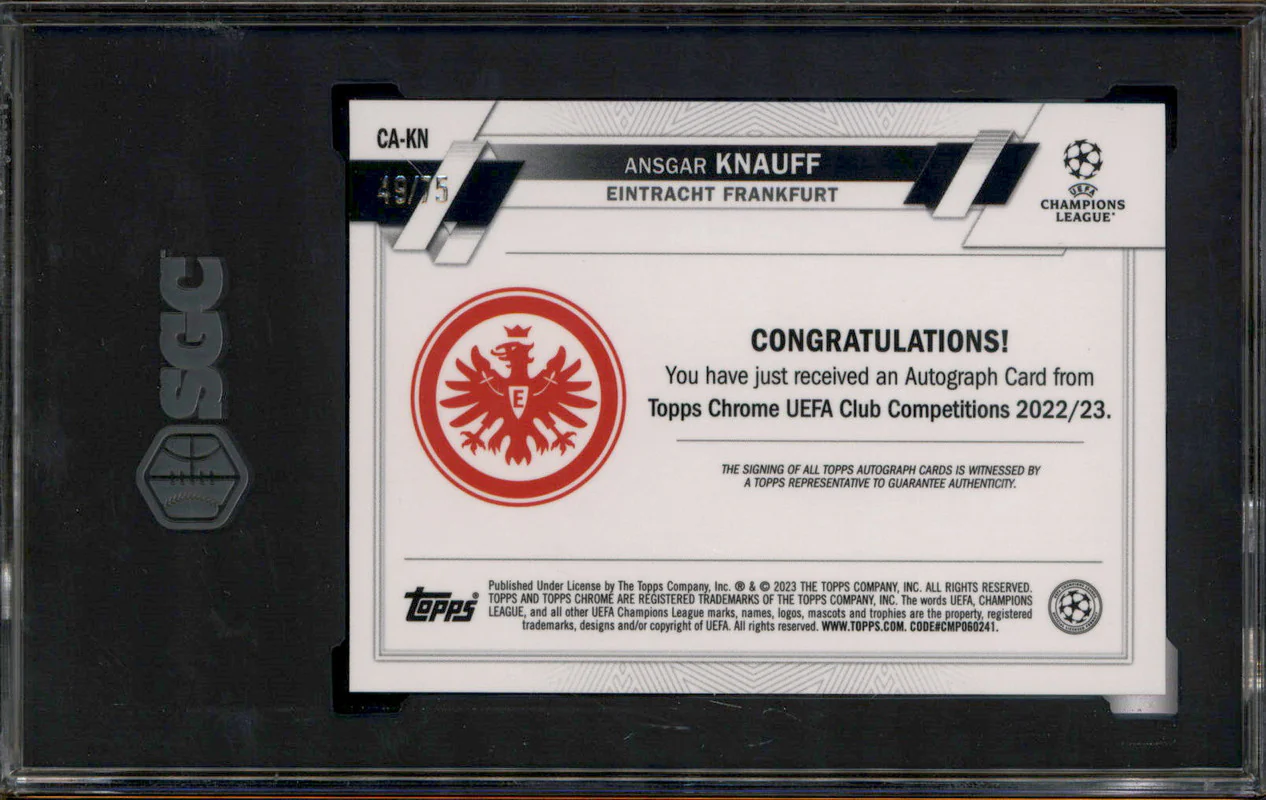 2022 Topps Chrome UCC Autograph Blue Wave Ansgar Knauff Auto /75 SGC 10 - Image 2